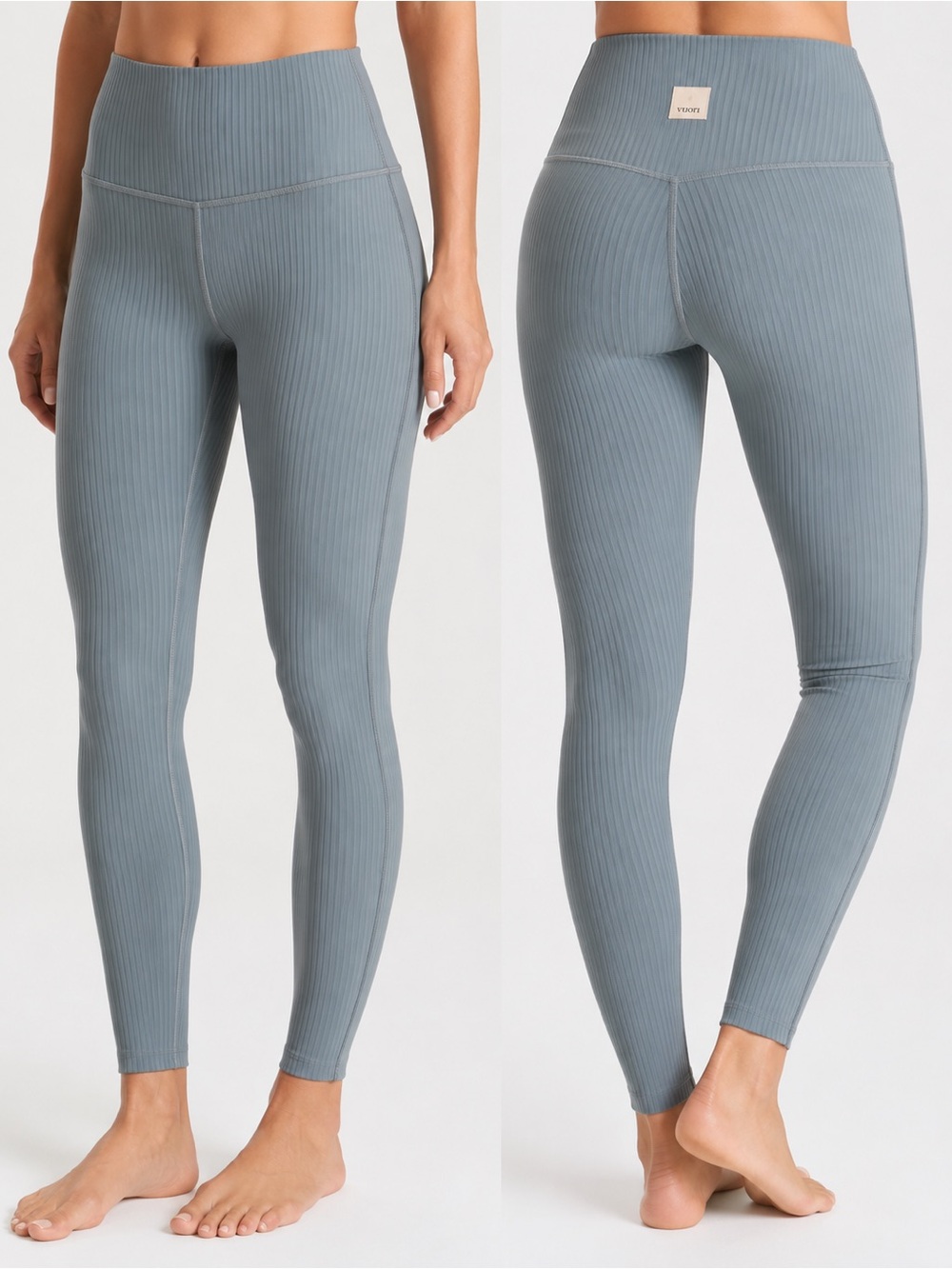 Vuori Ribbed High-Waist Leggings in Slate